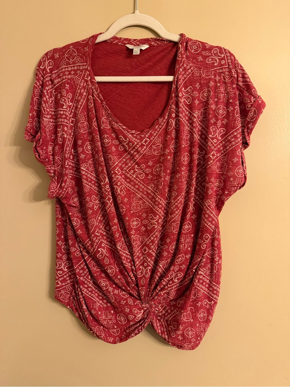 Lucky Brand Red Bandana-Print Knot Front Short Sleeve Tee